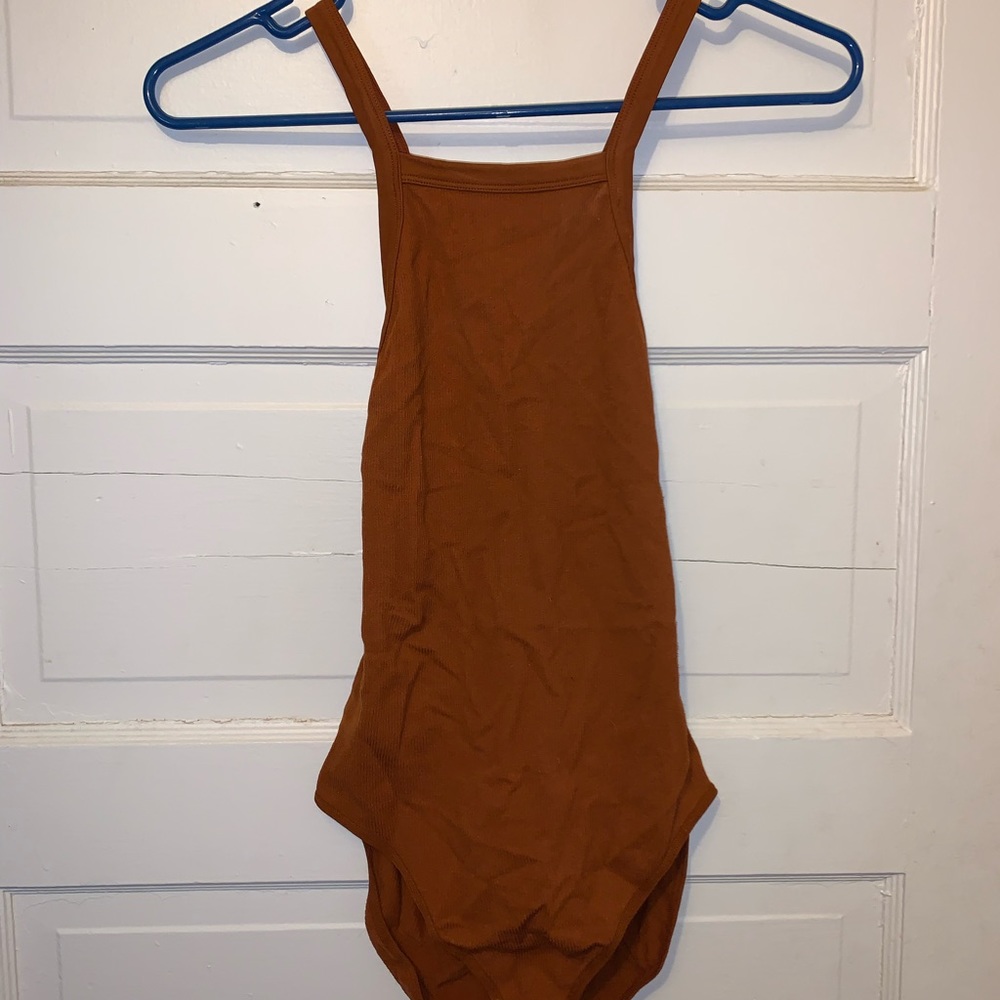 High Neck Cross Open Low Back Bodysuit